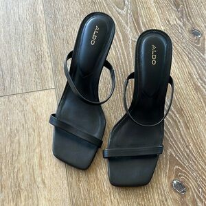Aldo black strap sandal heels
